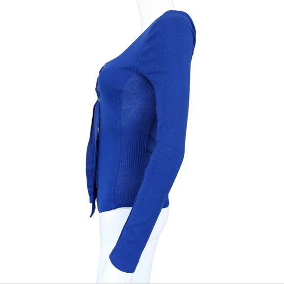 Free People Looking Back Blue Cobalt Long Sleeve Lace-Up Top - Picture 4 of 10